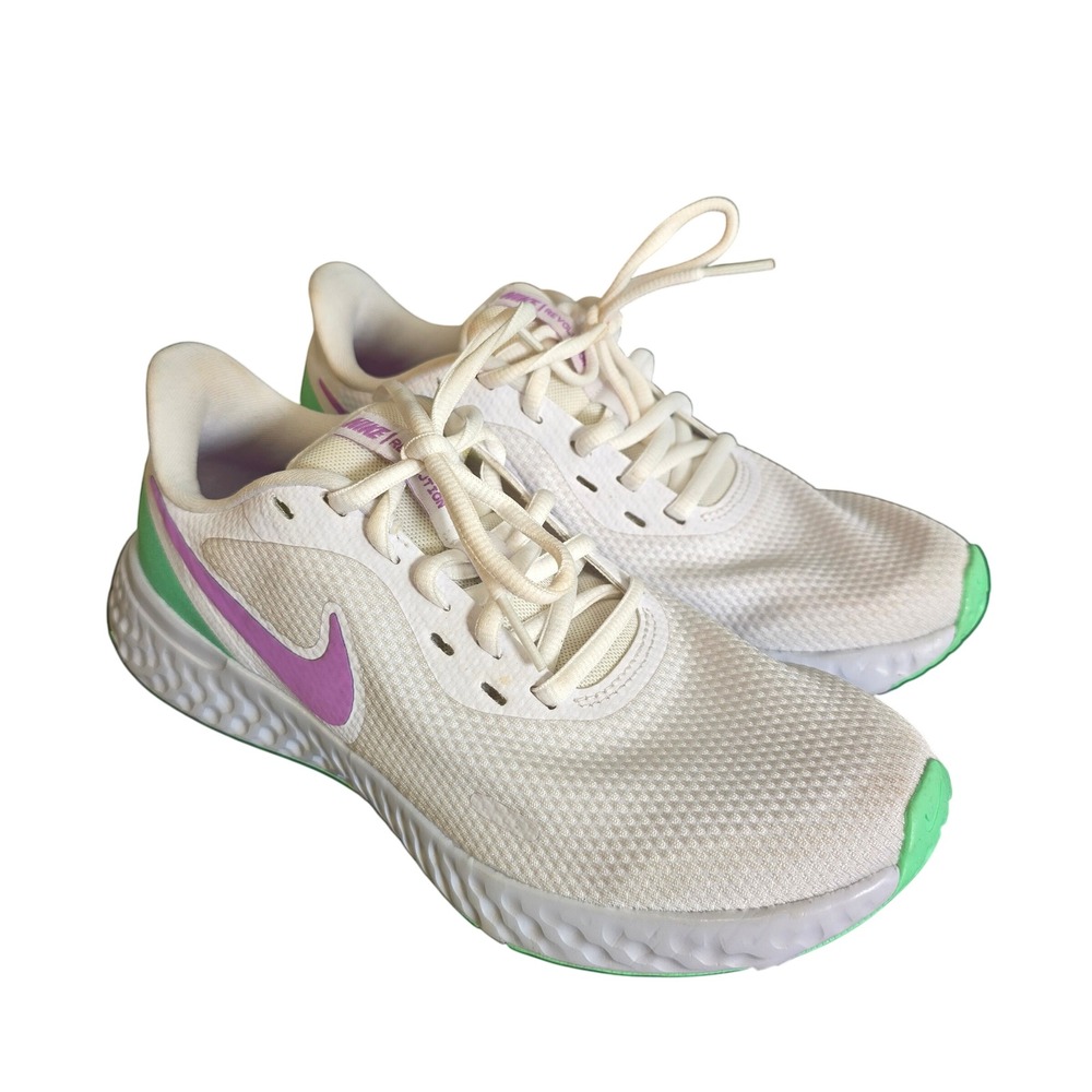 Nike Revolution‎ 5 Running Shoes White Purple Green Womens Size 7